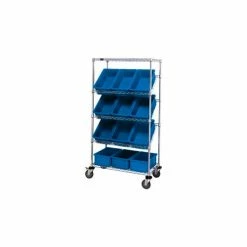 Global Industrial™ Easy Access Slant Shelf Chrome Wire Cart 12 8" Grid Containers BL 36"Lx18x63