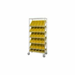 Global Industrial™ Easy Access Slant Shelf Chrome Wire Cart, 30 4 Shelf Bins Yellow, 36"Lx18x74