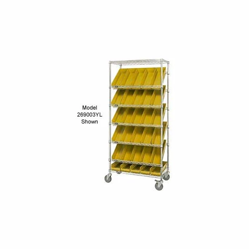 Global Industrial Easy Access Slant Shelf Chrome Wire Cart, 18 4 Shelf Bins Yellow, 36"Lx18x74