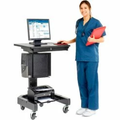 Global Industrial™ Medical Computer Cart, 27"W x 24-1/2"D x 41"H, Black