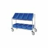 Global Industrial Easy Access Slant Shelf Chrome Wire Cart, 8 Blue Grid Containers 48Lx18Wx48H