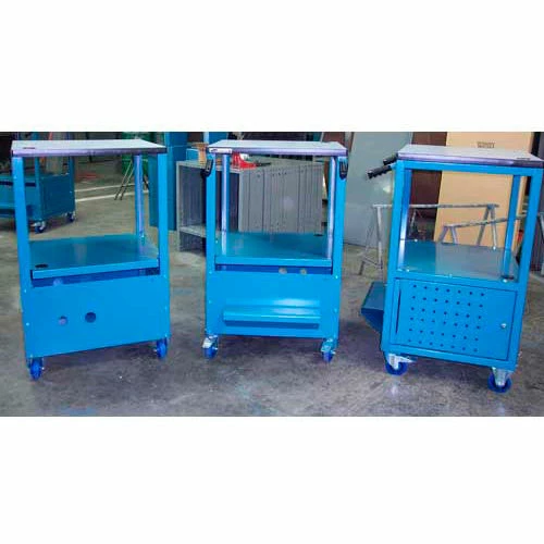 Stackbin Enclosed Bottom Computer Cart, 30"W x 24"D x 40"H, Blue - Image 2