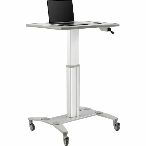 Global Industrial Sit-Stand Mobile Desk With Tablet Slot, Gray/Silver