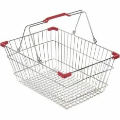 VersaCart ® Wire Shopping Basket 30 Liter With Red Plastic Grips - Pkg Qty 20