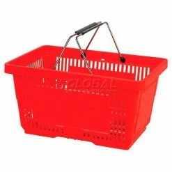 VersaCart ® Red Plastic Shopping Basket 28 Liter With Black Plastic Grips Wire Handle - Pkg Qty 12