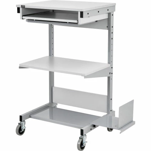 Global Industrial™ Mobile Computer Workstation with Printer Shelf and CPU Holder, Gray - Image 6