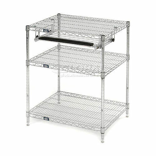 Nexel Chrome Wire Shelf Computer Workstation with Keyboard Tray, 30"W x 24"D x 34"H