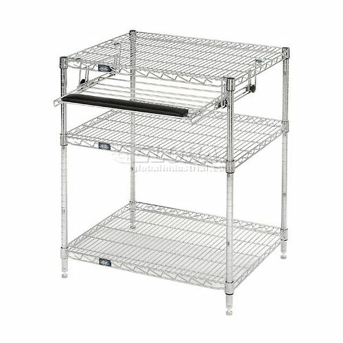 Nexel Chrome Wire Shelf Computer Workstation with Keyboard Tray, 30"W x 24"D x 34"H - Image 2