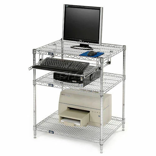 Nexel Chrome Wire Shelf Computer Workstation with Keyboard Tray, 30"W x 24"D x 34"H - Image 3