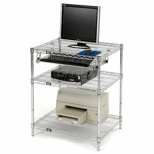 Nexel Chrome Wire Shelf Computer Workstation with Keyboard Tray, 30"W x 24"D x 34"H - Image 4