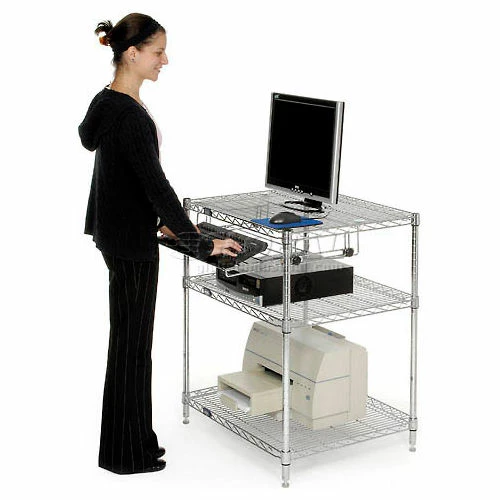 Nexel Chrome Wire Shelf Computer Workstation with Keyboard Tray, 30"W x 24"D x 34"H - Image 6