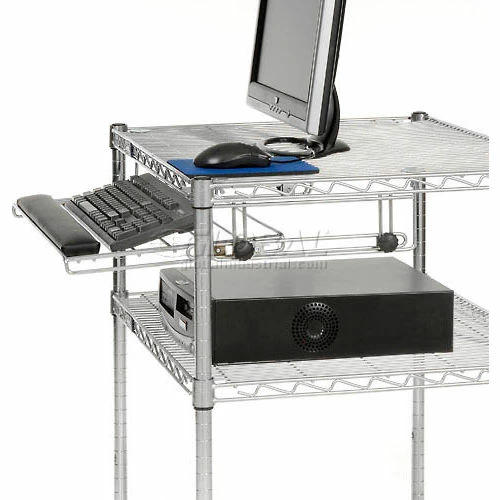 Nexel Chrome Wire Shelf Computer Workstation with Keyboard Tray, 30"W x 24"D x 34"H - Image 9