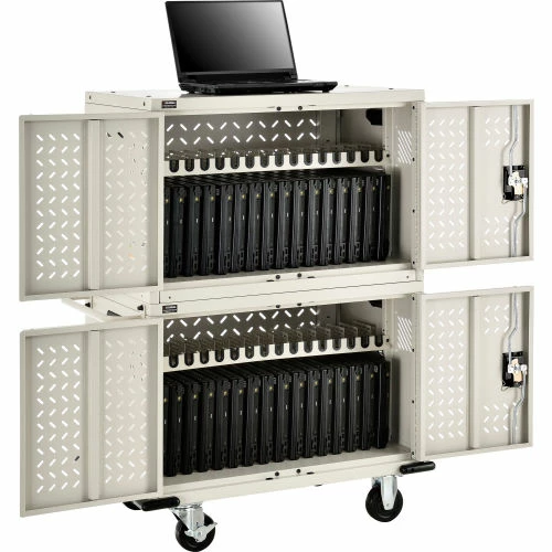 Global Industrial 32-Device Charging Cart for Chromebooks and Tablets, Putty, Unassembled - Image 2