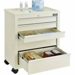 Global Industrial™ 5-Drawer Medical Bedside Cart w/ Key Lock, 24-1/2"L x 13-1/4"W x 29"H, Beige