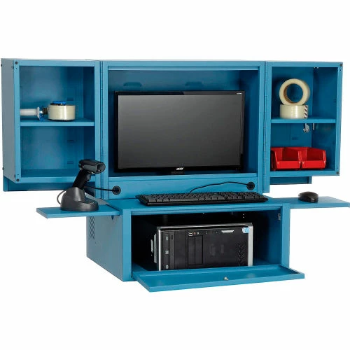 Global Industrial Countertop Fold-Out Computer Cabinet, Blue - Image 3