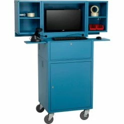 Global Industrial™ Mobile Fold-Out Computer Cabinet, Blue, Assembled