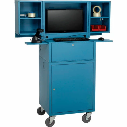 Global Industrial Mobile Fold-Out Computer Cabinet, Blue, Assembled