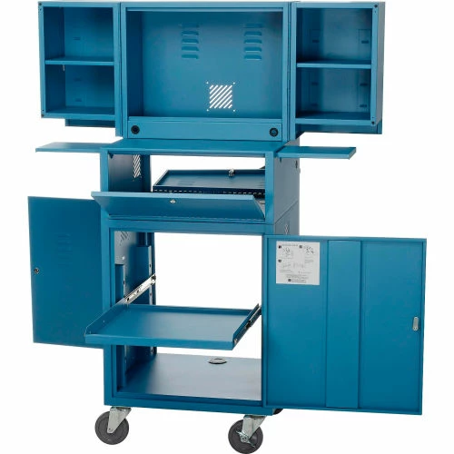 Global Industrial Mobile Fold-Out Computer Cabinet, Blue, Assembled - Image 4