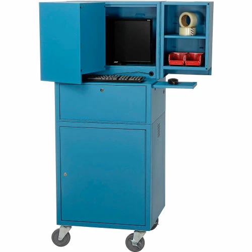 Global Industrial Mobile Fold-Out Computer Cabinet, Blue, Assembled - Image 5