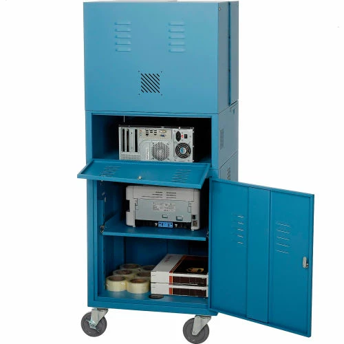 Global Industrial Mobile Fold-Out Computer Cabinet, Blue, Assembled - Image 8