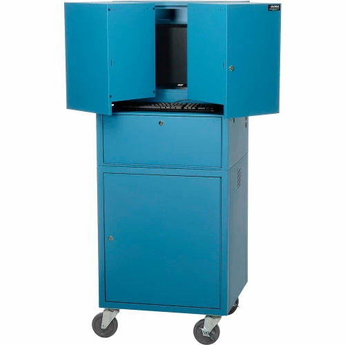 Global Industrial Mobile Fold-Out Computer Cabinet, Blue, Assembled - Image 13