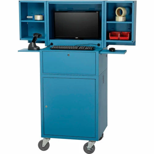 Global Industrial Mobile Fold-Out Computer Cabinet, Blue, Assembled - Image 14