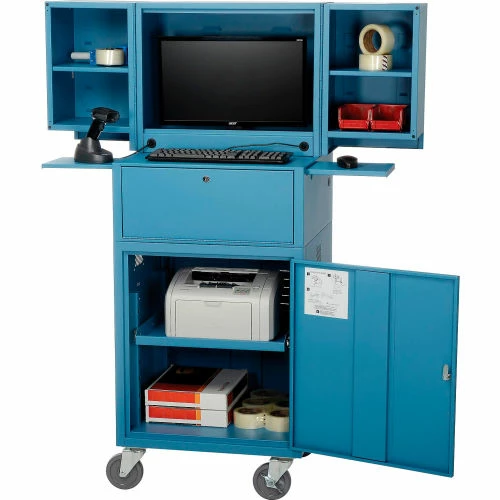 Global Industrial Mobile Fold-Out Computer Cabinet, Blue, Assembled - Image 15