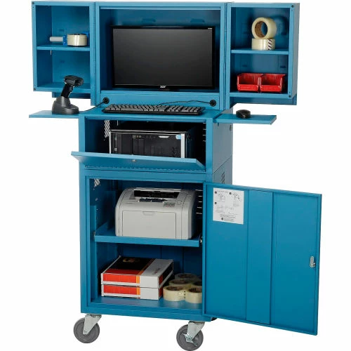 Global Industrial Mobile Fold-Out Computer Cabinet, Blue, Assembled - Image 16