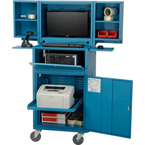 Global Industrial Mobile Fold-Out Computer Cabinet, Blue, Assembled - Image 17
