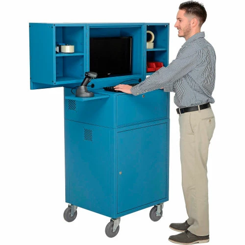 Global Industrial Mobile Fold-Out Computer Cabinet, Blue, Assembled - Image 18
