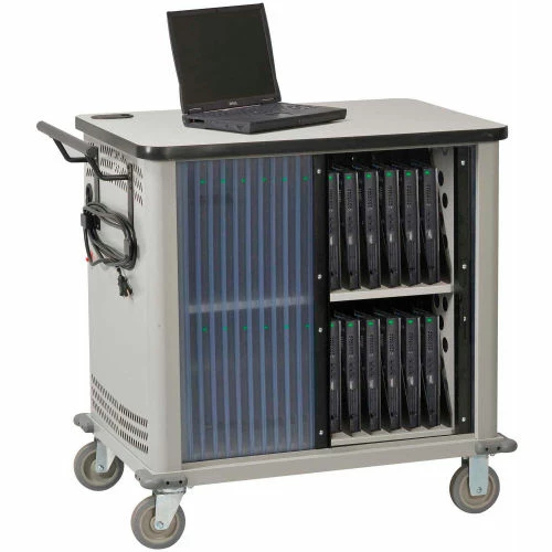 Datum LapTop Storage and Charging Cart, 32-Device Capacity, Light Gray