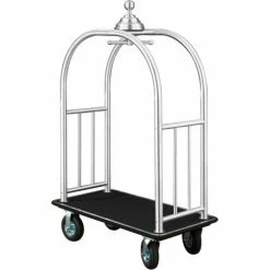 Glaro Ball Crown Bellman Cart 48x25 Satin Aluminum Black Carpet, 4 Black Pneu Wheels