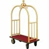 Glaro Ball Crown Bellman Cart 48x25 Satin Brass Burgundy Carpet, 4 Black Pneu Wheels