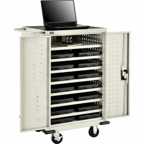 Global Industrial Mobile Charging Cart for 12 Chromebooks and Tablets, Putty, Unassembled