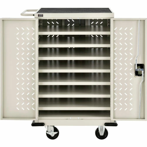 Global Industrial Mobile Charging Cart for 12 Chromebooks and Tablets, Putty, Unassembled - Image 3