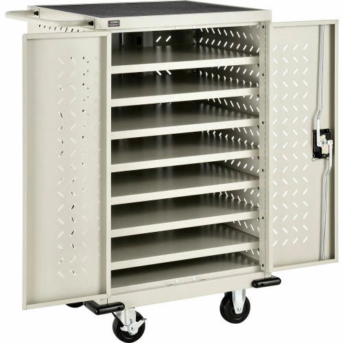Global Industrial Mobile Charging Cart for 12 Chromebooks and Tablets, Putty, Unassembled - Image 4