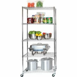 Seville Classics 5-Tier UltraZinc Mobile Wire Shelving - NSF Steel - 36"L x 18"W x 75"H - Chrome