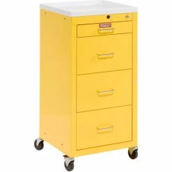 Harloff Mini-Line Tall Four Drawer Isolation Cart, Key Lock, Yellow - 3154K