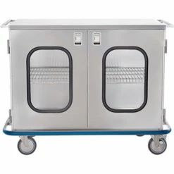 Blickman Maxi Case Cart, 52"W x 40 1/2"H x 29"D, 1 Heavy Duty S/S Wire Rollout Shelf, 2 Glass Doors