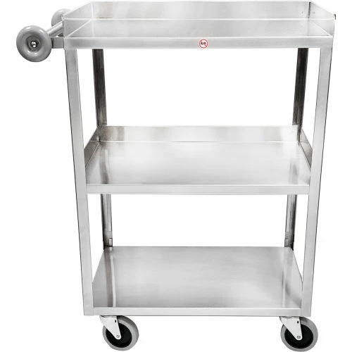 Blickman Light Duty Utility Cart, 3 Shelves, Guardrail On Middle & Bottom Shelf