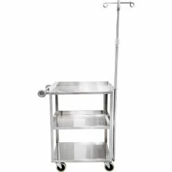 Blickman Light Duty Utility Cart, 3 Shelves, 2 Hook IV Pole, 28-1/4"L x 16"W x 35-3/4"H