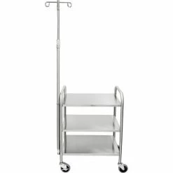 Blickman Medium Duty Utility Cart, 3 Open Shelves, Depth Wise Handrails, 2 Hook IV Pole