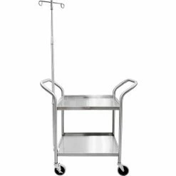 Blickman Heavy Duty Utility Cart, 2 Shelves, 4 Side Lip, Push Handles, 2 Hook IV Pole