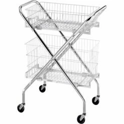 Blickman Folding Utility Cart, 2 Wire Baskets - 6" And 12"D, 29-1/4"L x 19-1/2"W x 38-1/2"H