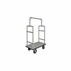Central Specialties Ltd. CSL HD Square Bellman Cart Stainless, Gray Carpet, Black Bumper, 8" Black Pneumatic