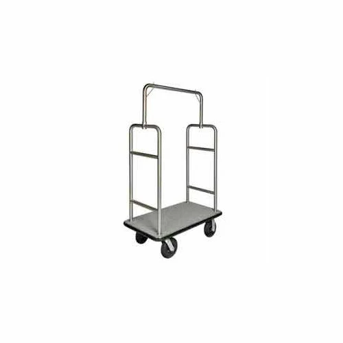 Central Specialties Ltd. CSL HD Square Bellman Cart Stainless, Gray Carpet, Black Bumper, 8" Black Pneumatic