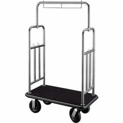 Central Specialties Ltd. CSL HD Square Bellman Cart 2799BK-010-BLK Stainless, Black Carpet, Black Bumper 8" Pneumatic