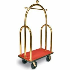 Central Specialties Ltd. CSL HD Trident Bellman Cart 3533BK-080-RED Titanium, Red Carpet, Black Bumper, 8" Semi-Pneumatic
