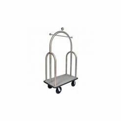 Central Specialties Ltd. CSL HD Trident Bellman Cart Stainless, Gray Carpet, Black Bumper, 8" Black Pneu