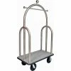 Central Specialties Ltd. CSL HD Trident Bellman Cart 3599BK-080-GRY Stainless, Gray Carpet, Black Bumper, 8" Semi-Pneumatic